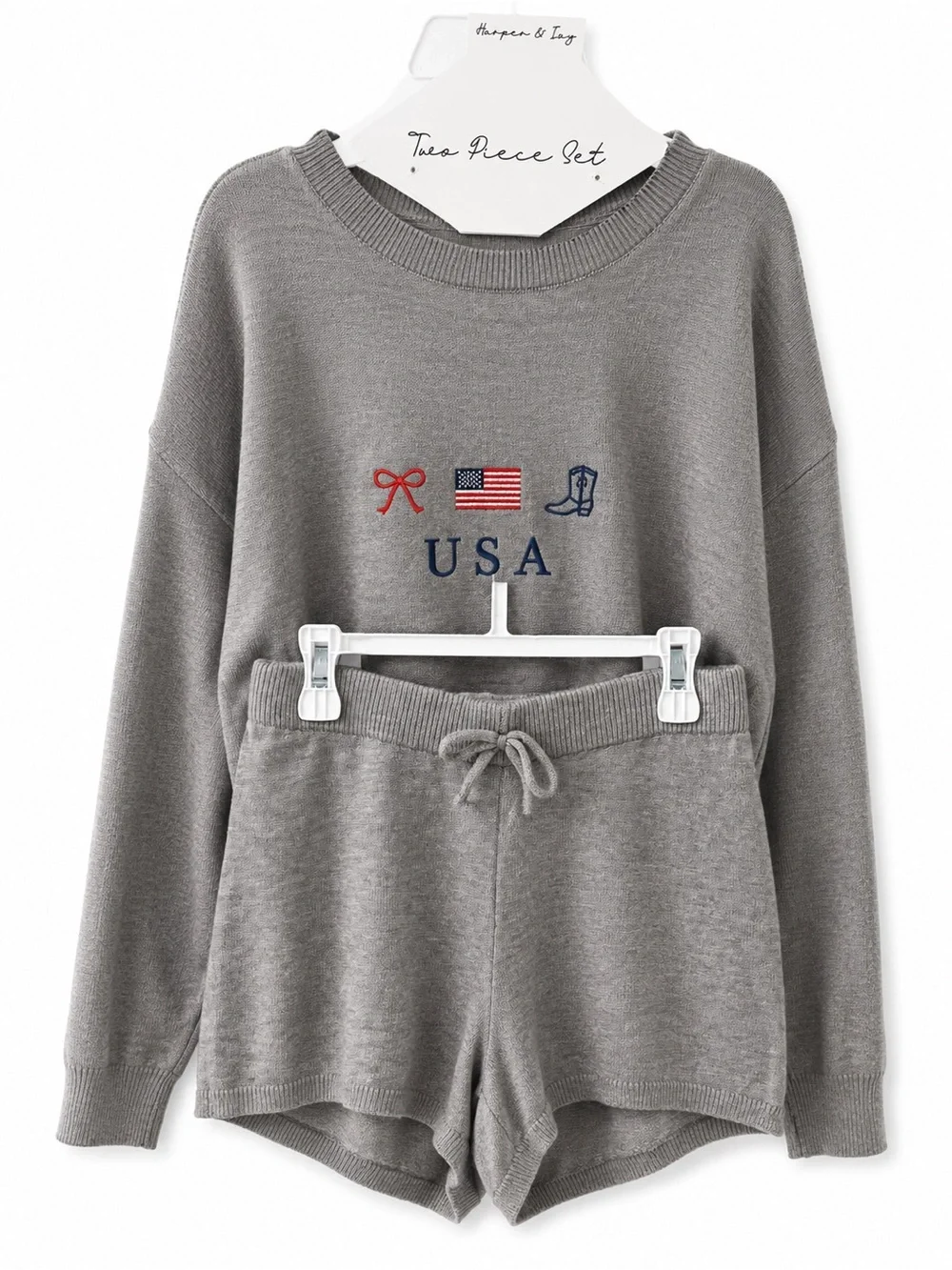 Harper & Ivy Girls Size 7 USA Embroidered Knit Sweater & Shorts Set NWT